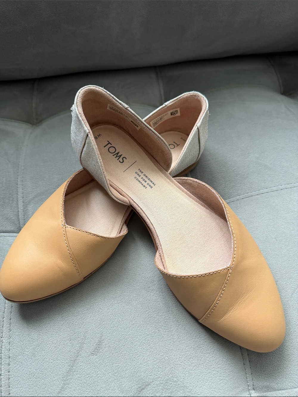 TOMS D'Orsay Flats in Tan and Cream Canvas